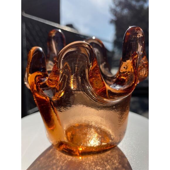 Rare Fire & Light Copper Splash Votive Candle Holder - Recycled Glass-Signed - Picture 3 of 11